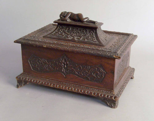 Continental carved mahogany dresser box 19th c 9 1 4