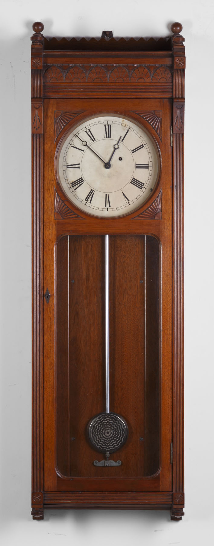 E Howard Co Boston 58 Wall Regulator Carved incised walnut