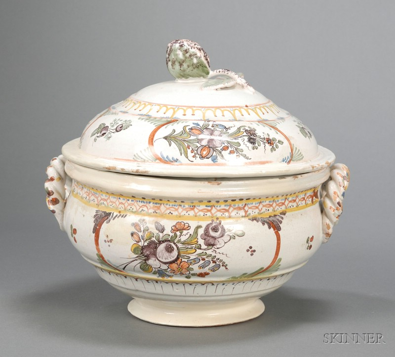 Majolica Tin Glazed Earthenware Tureen and Cover Continental 18th century