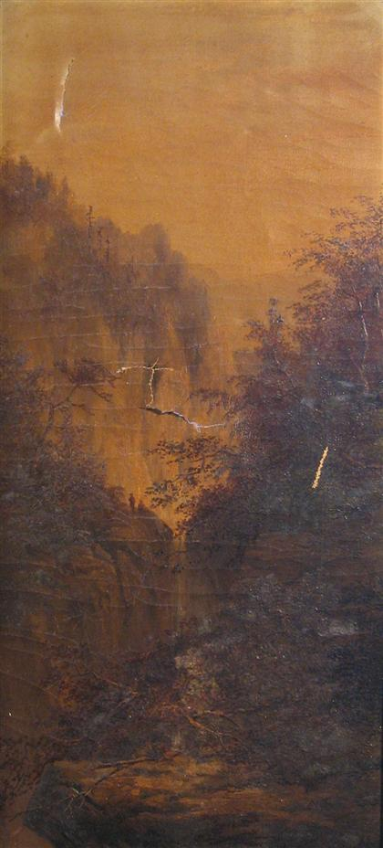 AMERICAN SCHOOL 19th century A PAIR OF LANDSCAPES WITH WATERFALL