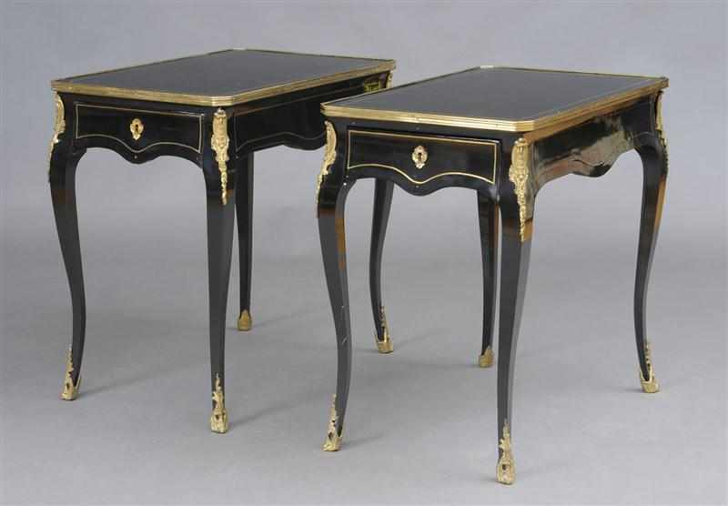 PAIR OF LOUIS XV STYLE BRASS MOUNTED BLACK LACQUER PETIT