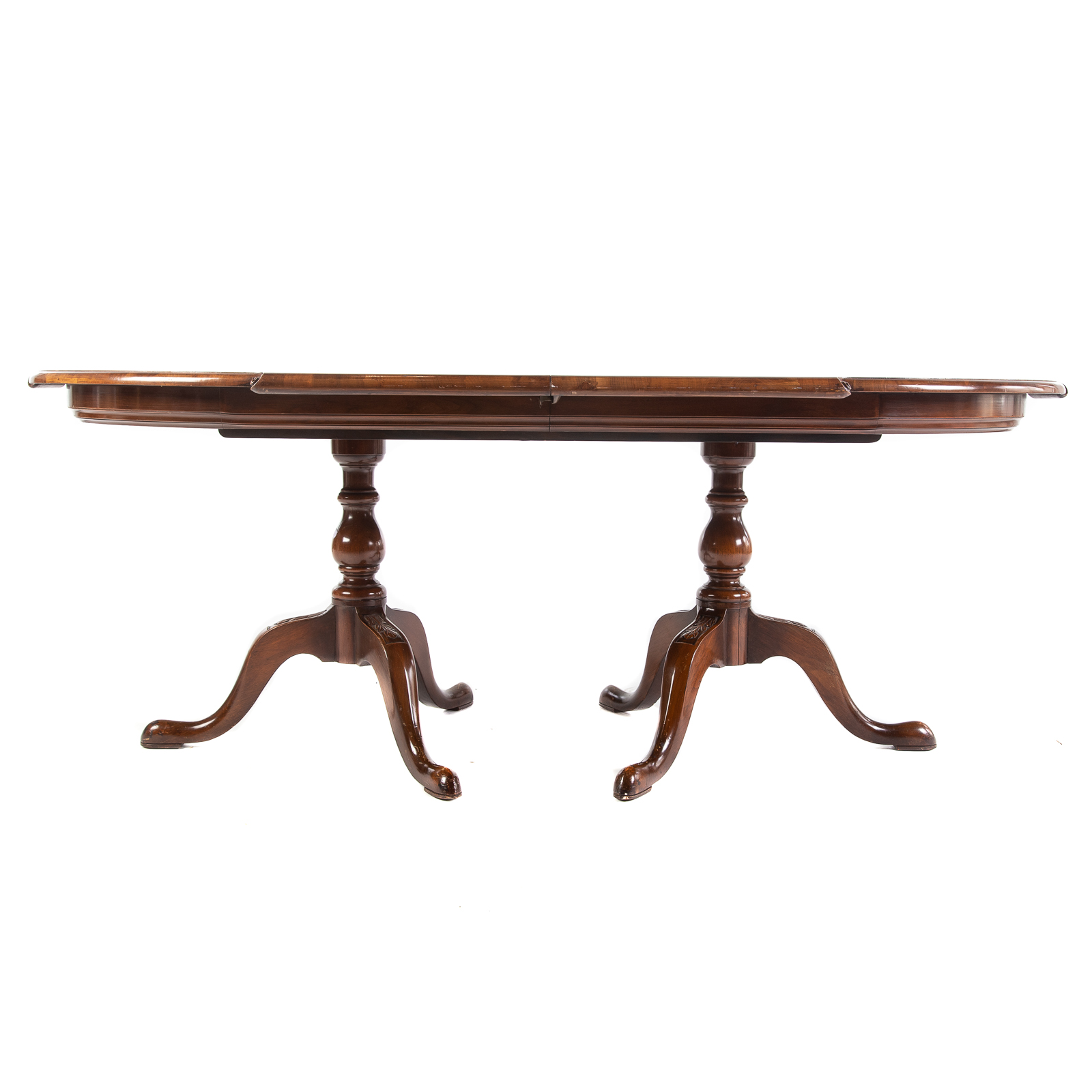 GEORGIAN STYLE BURLED WALNUT PEDESTAL DINING TABLE 20th century with