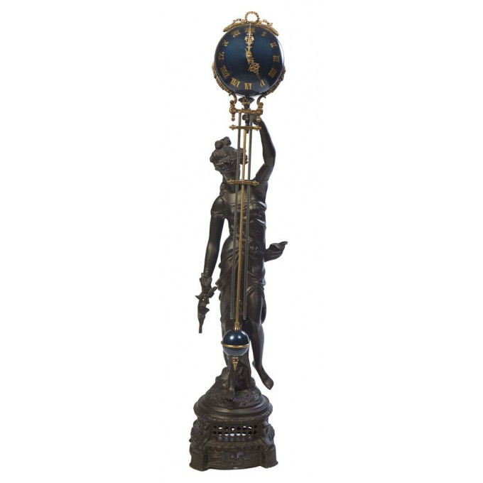 Contemporary Ebonized Bronze Swinging Arm Clock 20th c after the