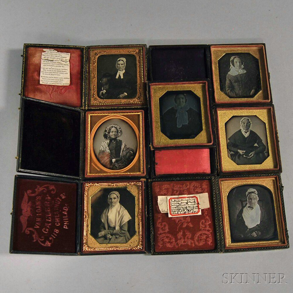 Seven Sixth plate Daguerreotype Portraits of Elderly Ladies one depicting