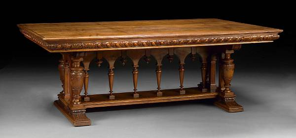 A French Renaissance Revival walnut library table stamped FLACHAT COCHET
