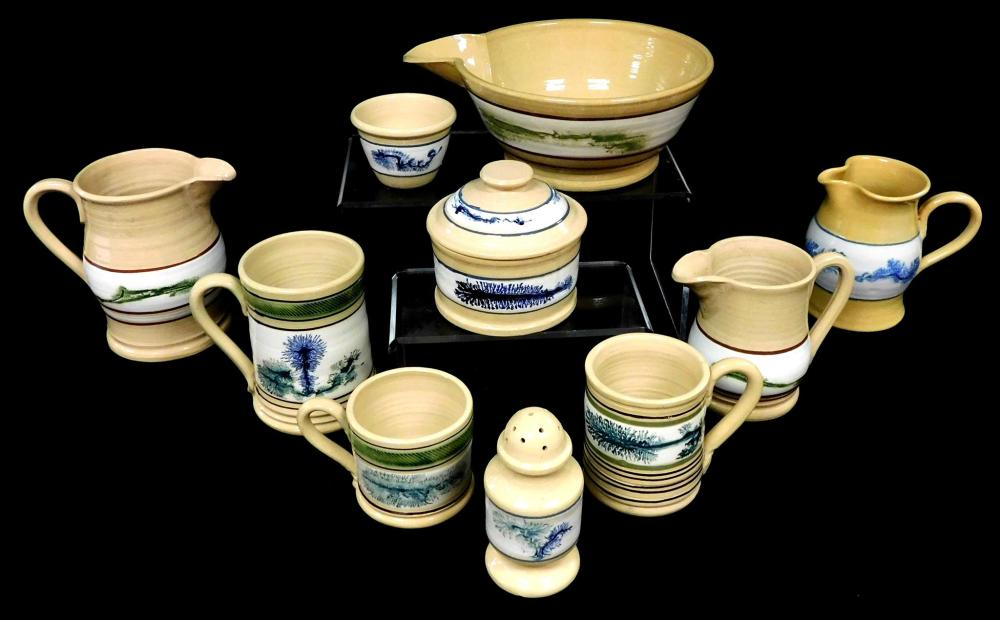Ten pieces of 20th C Yellowware East Knoll Pottery Torrington