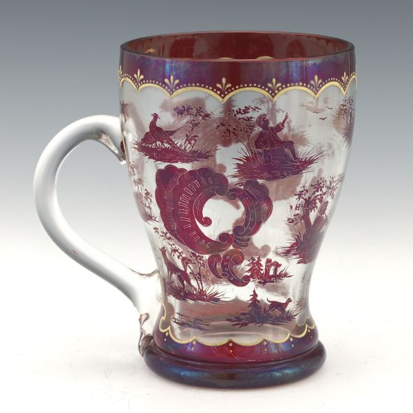VICTORIAN ETCHED RUBY BOHEMIAN GLASS CUP 7 x 7 Clear