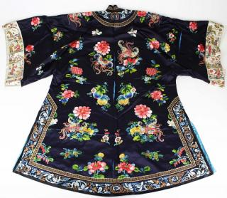 19Th C Chinese Embroidered Purple Blue Silk Robe 19th c