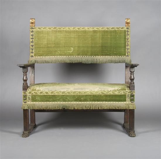 A Renaissance Revival Carved and Parcel Gilt Hall Bench Height