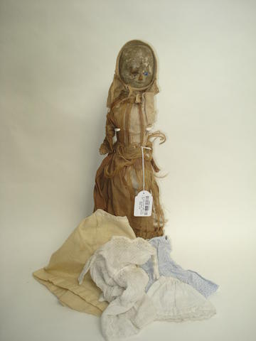 Early English carved wooden doll circa 1790 With one blue