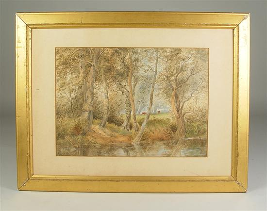 Ellis Tristram James 1844 1922 Watercolor of cattle stream and