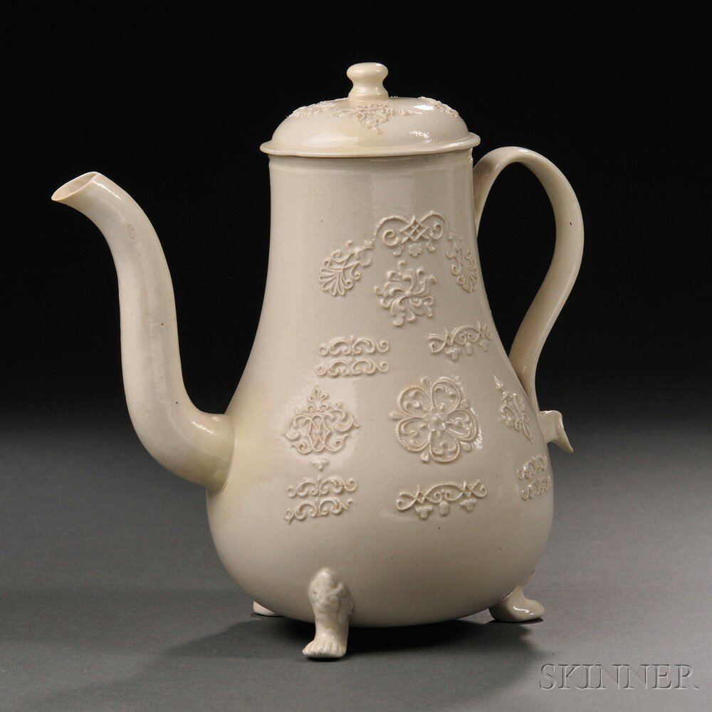 Staffordshire Salt glazed Stoneware Coffeepot and Cover England c 1755