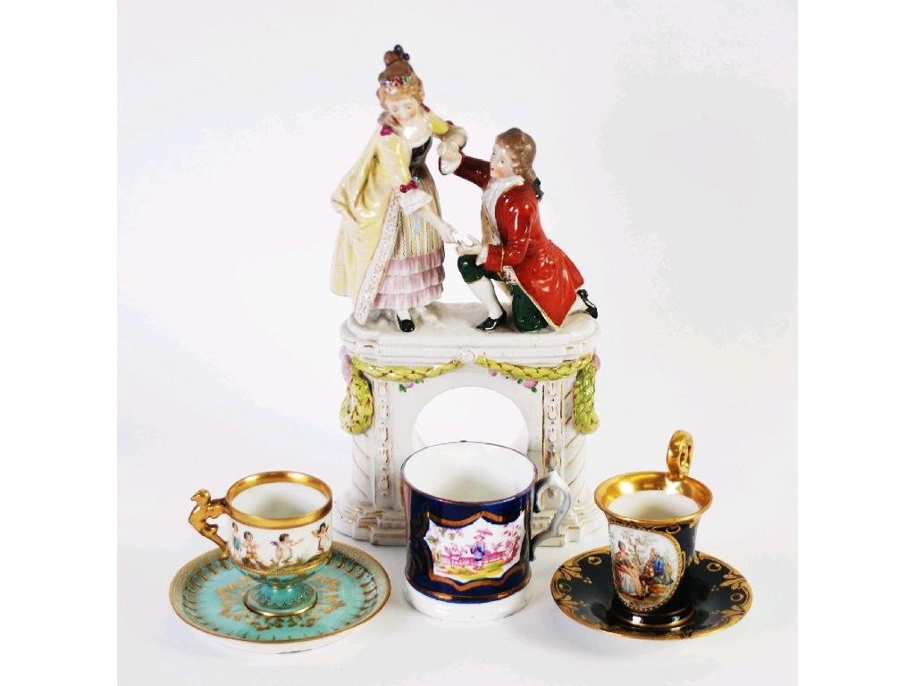 CONTINENTAL PORCELAIN CABINET CUP AND SAUCER the cup painted with