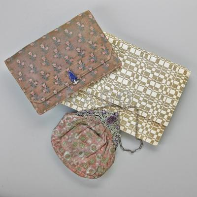 THREE JEWEL METALLIC BROCADE EVENING BAGS Cartier cream and silver