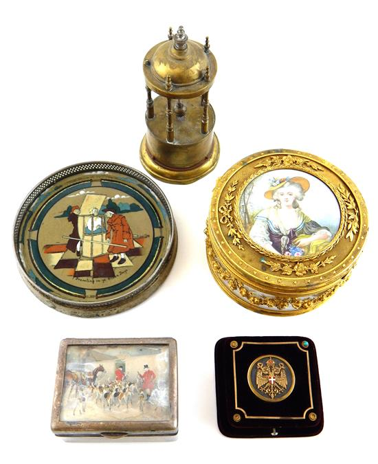 Decorative arts five pieces 800 silver encased cigarette box hinged