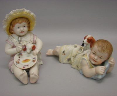 2 Piano Figurines children with dogs 10 L Child on