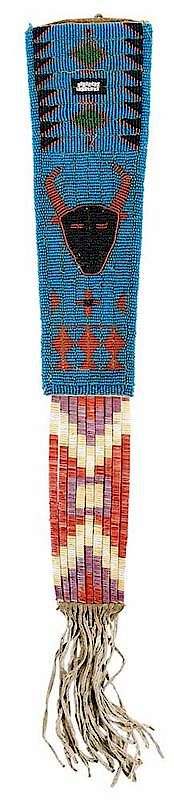 Beaded Quilled Buffalo Society Knife Sheath Late 19th early 20th