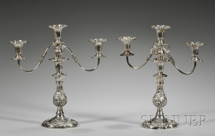 Pair of Sheffield Silver plated Convertible Candelabra overall ht 19