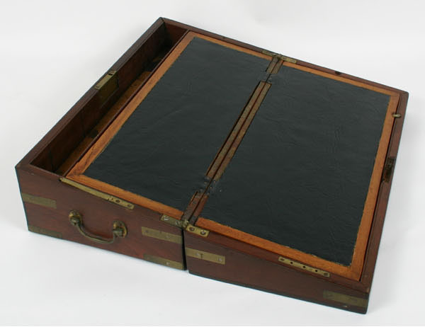 Mahogany lap desk with hinged slant lid leather writing surface