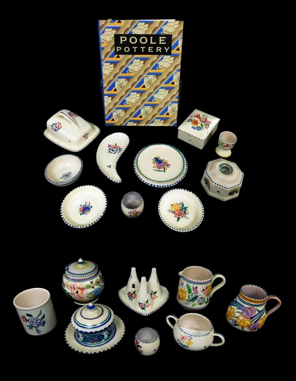 Poole English pottery group eighteen pieces white ground pastel floral