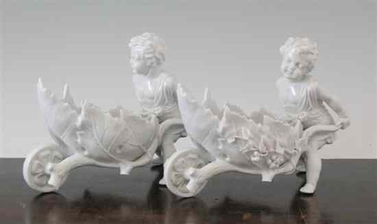 A pair of Continental porcelain white glazed figural dishes c