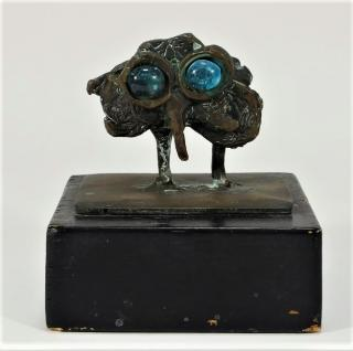 Expressionist MCM Miniature Bronze Owl Sculpture UNITED STATES 20TH CENTURY