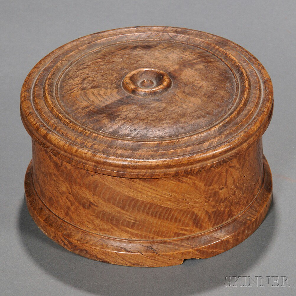 Turned Burl Ash Covered Box circular covered box with central