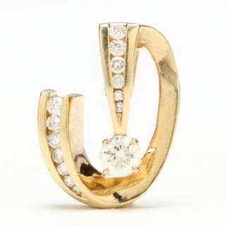14KT Gold and Diamond Slide Pendant the open form yellow