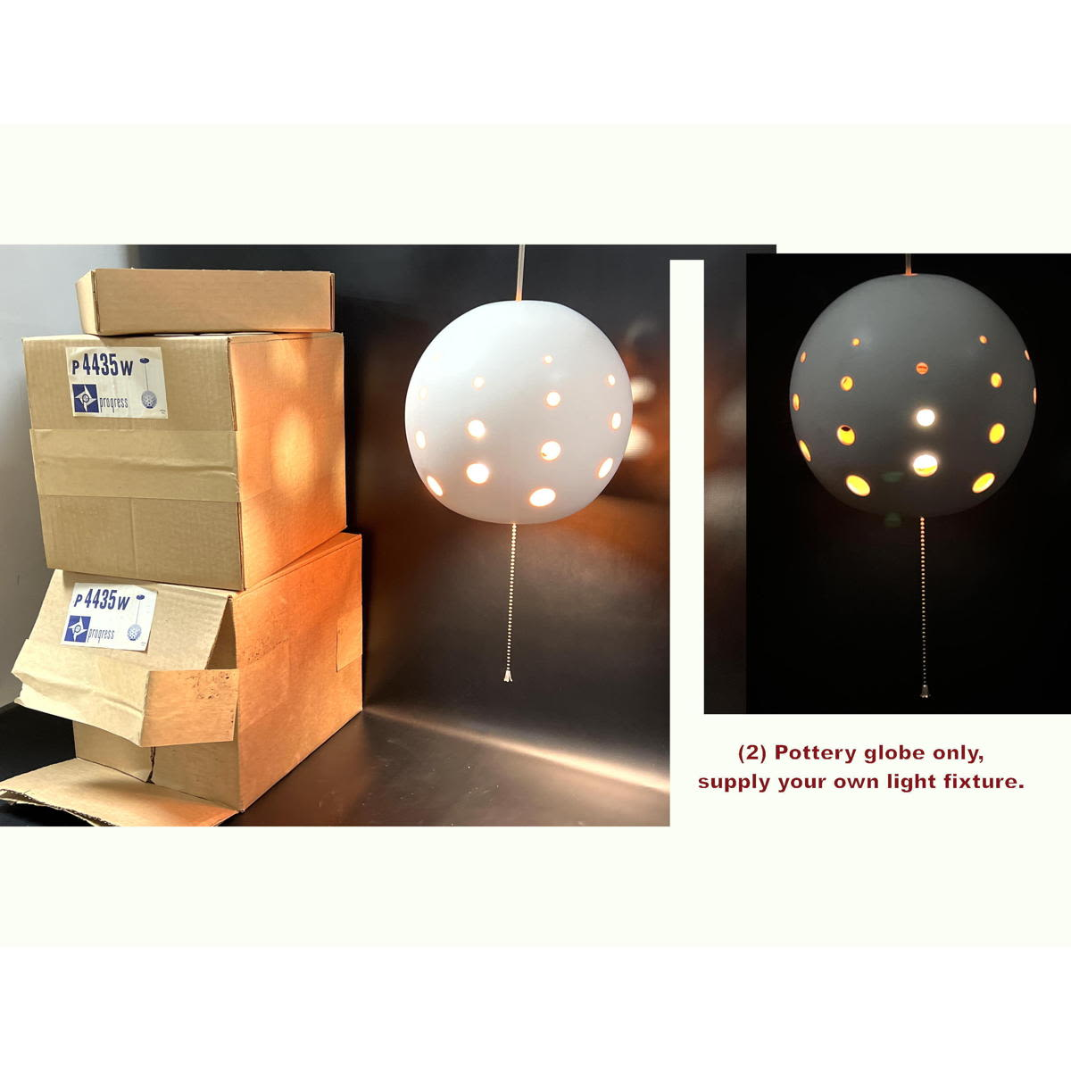 Pair of Progress P4435w hanging lamp GLOBE ONLY White pottery