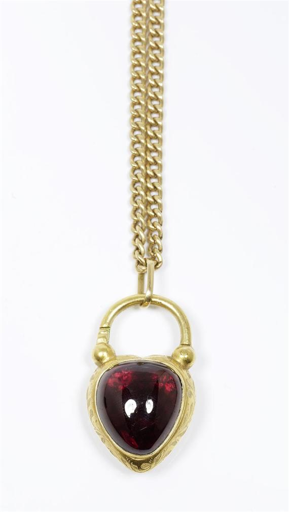 GOLD AND GARNET PENDANT ca 1890 with chain Yellow gold