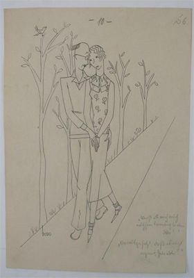 A pen and ink design by Dodo Burgner a couple