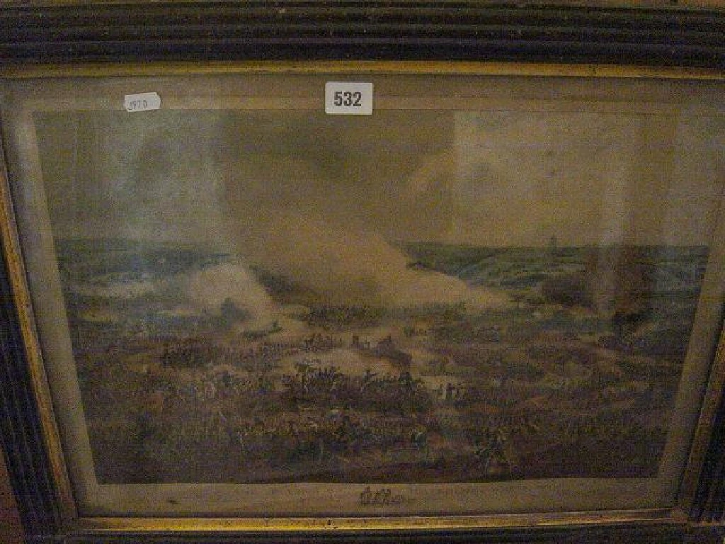 An early 19th century coloured engraving of the Battle of