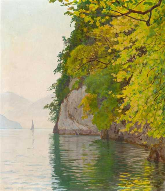 COLOMBI PLINIO Ravecchia 1873 1951 Spiez Lake landscape 1940 Oil
