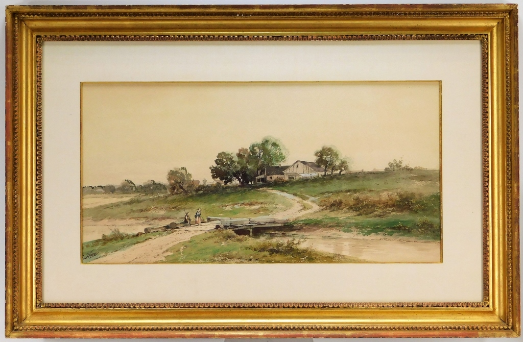 CARL PHILIP WEBER COUNTRY LANDSCAPE WC PAINTING Pennsylvania Germany 1849