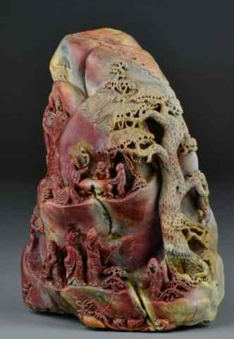 Fine Large Chinese Carved Soapstone MountainFinely and profusly carved on
