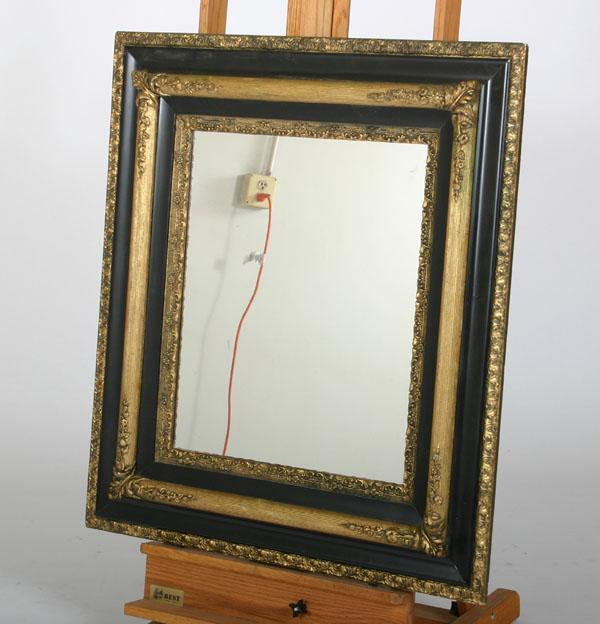 Victorian ebonized mirror gessoed column and floral borders gilt trim