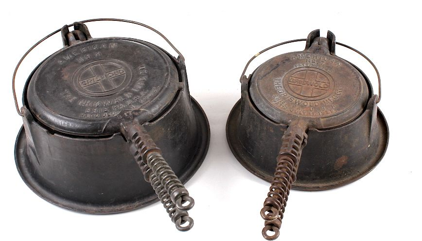 Griswold No 9 No 7 Waffle Makers with Bases Showcased