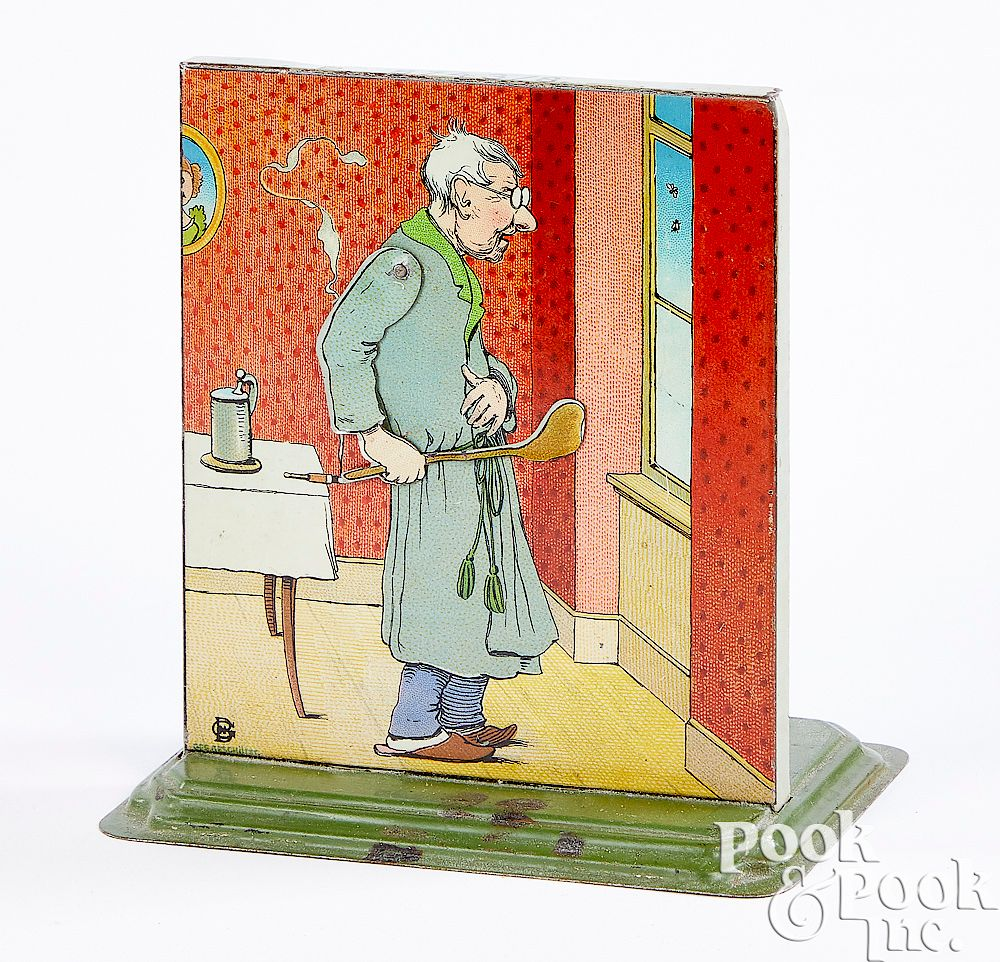 Bing man swatting flies steam toy accessory Bing tin lithograph