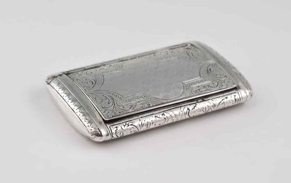 AUSTRIAN SILVER SNUFF BOX Engraved foliate scroll and geometric designs