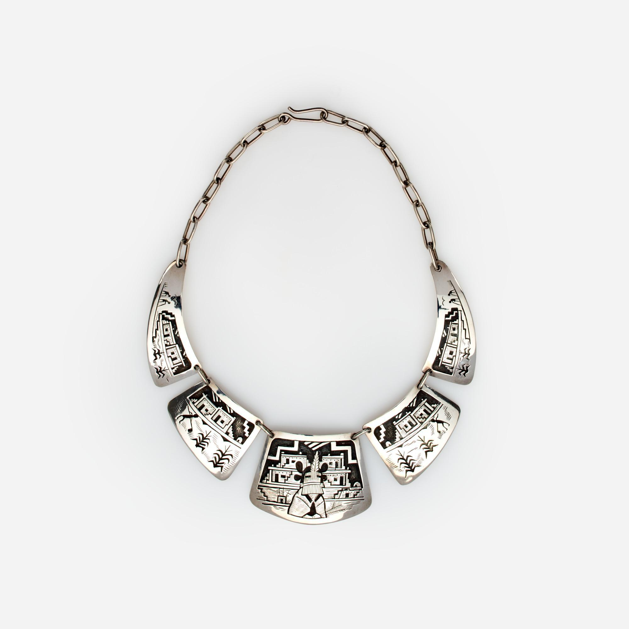 VICTOR COOCHWYTEWA SILVER OVERLAY NECKLACE FROM KOPAVI A silver overlay
