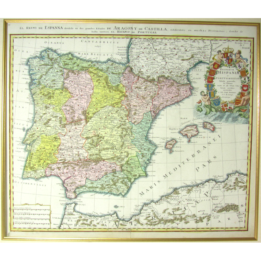 Spain Portugal Homann Johann Baptist Regnorum Hispaniae et Portugalliae Tabula