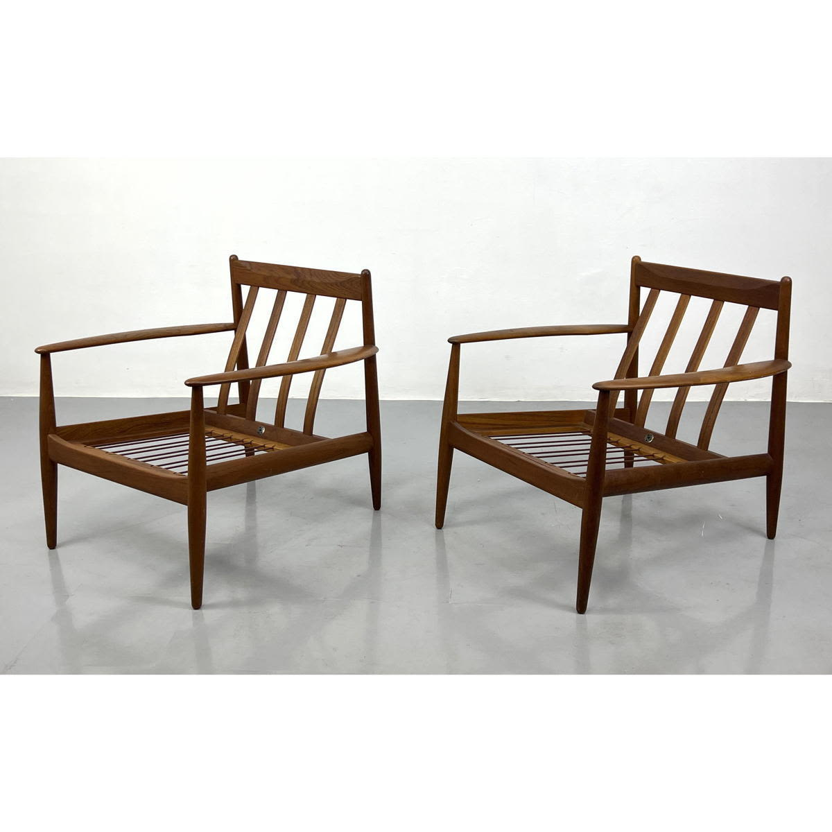 Pr GRETA JALK Danish Modern Teak Lounge Chairs Wide tapered