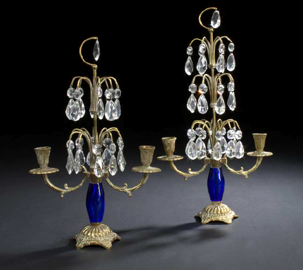 Diminutive Near Pair of Swedish Gilt Brass Cobalt Blue and