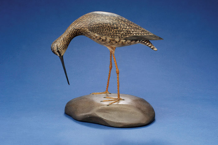 A ELMER CROWELL 1862 1952 CARVED AND PAINTED MANTEL BIRD
