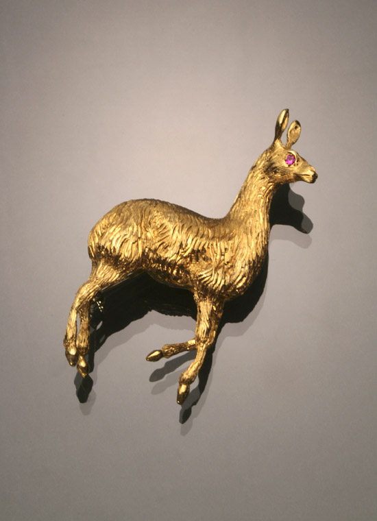 Italian 18 Karat Yellow Gold and Ruby Llama Brooch Cartier