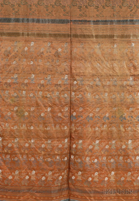 Silk Brocade Panel China 19th century design of children playing
