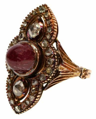 Estate 14kt rose gold tested ring ruby sugar loaf cabochon