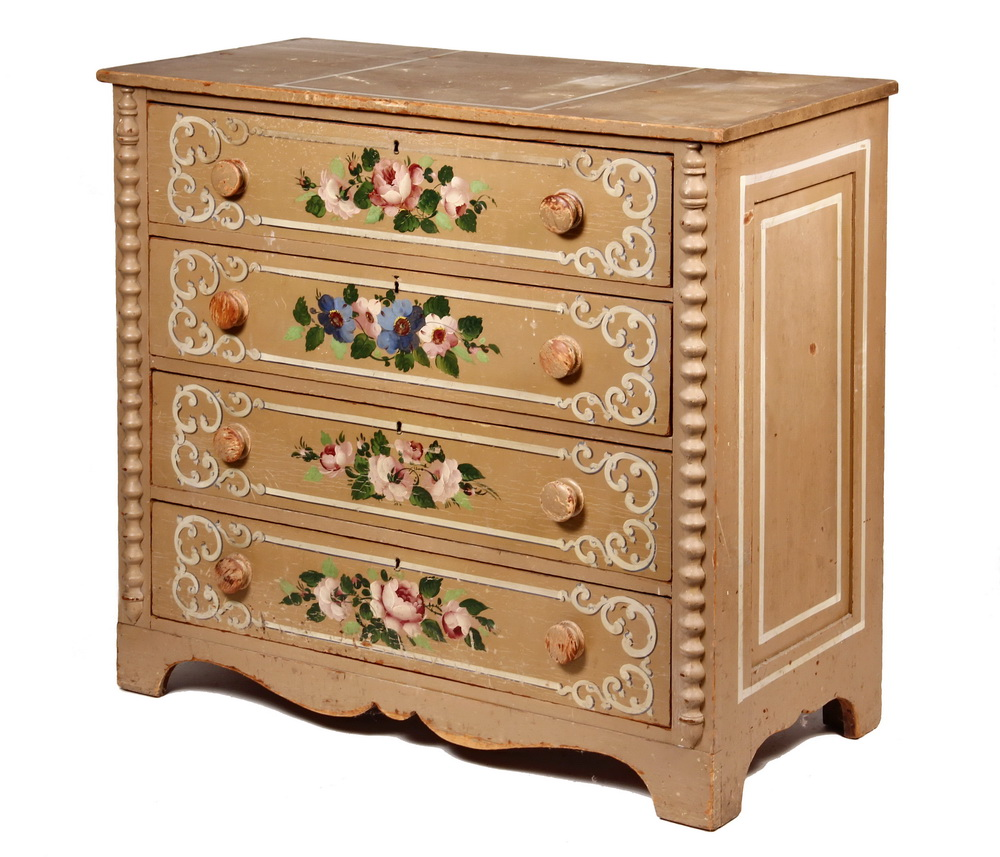 PAINTED COTTAGE DRESSER 19th c Maine Made 4 Drawer Pine