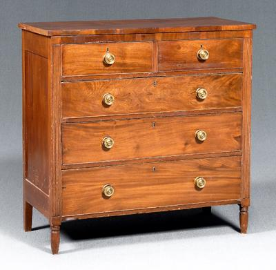 Federal mahogany five drawer chest figured mahogany veneers poplar and