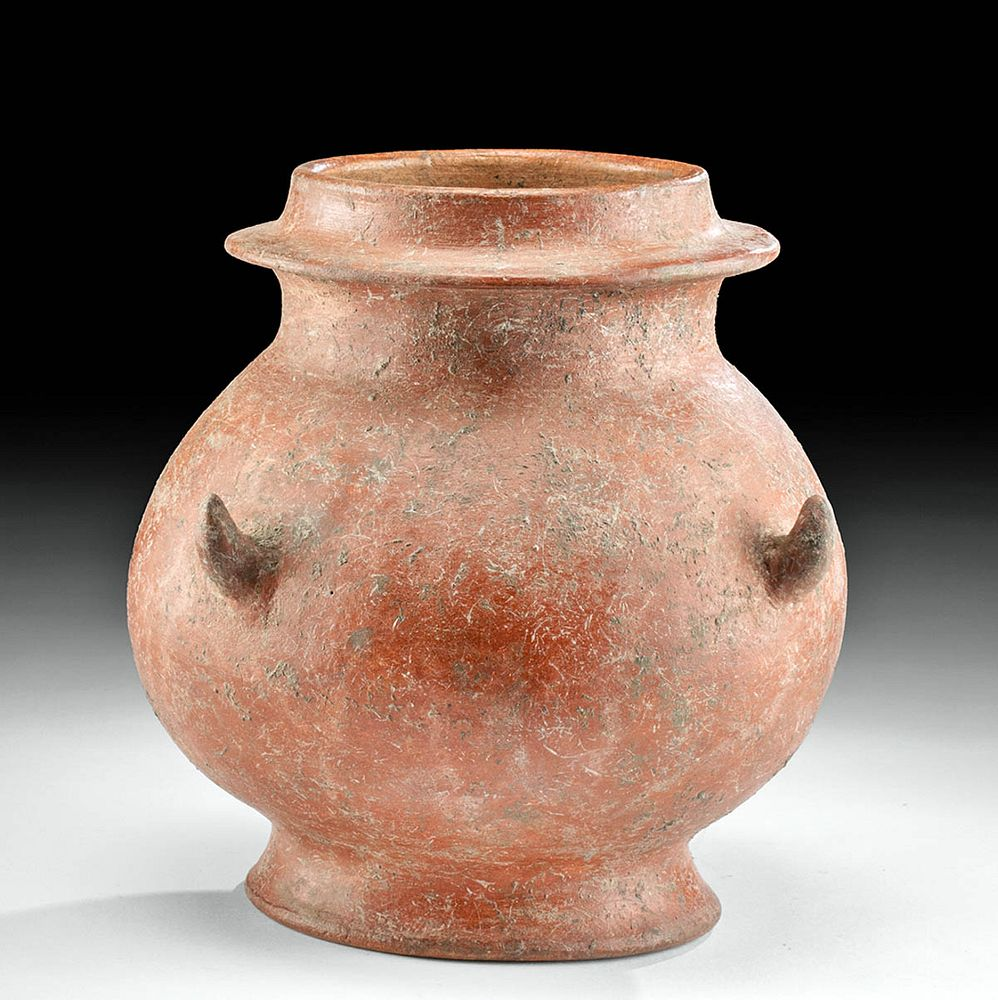 Post Classic Colima Redware Jar w Three Horns Originally Listed